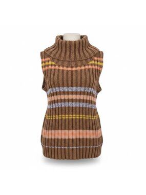 Free People Womens Brown Multicolor Striped Sleeveless Turtleneck Sweater Sz S